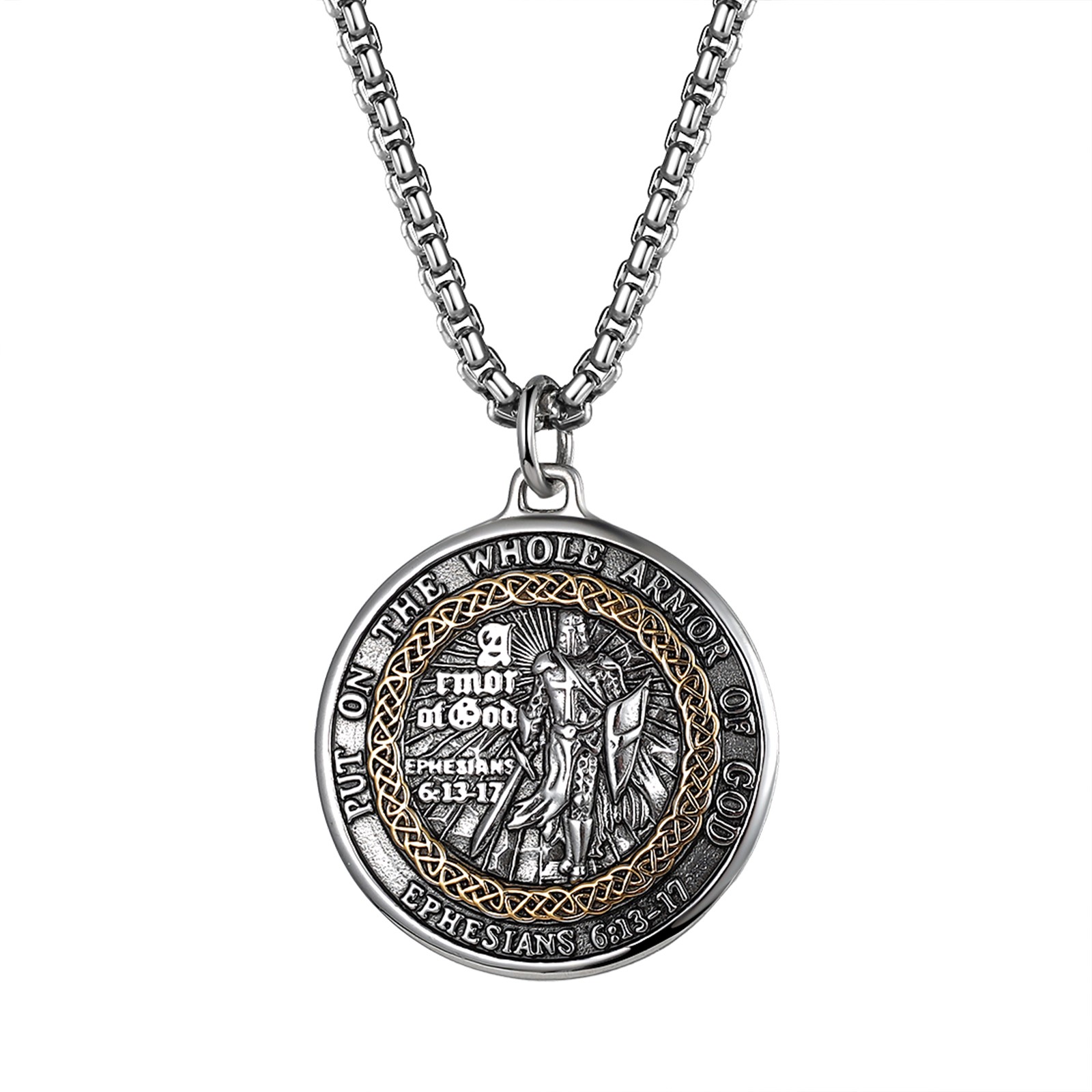 Men Christian Armor of God Ephesians Bible Verse Stainless Steel Faith Necklace