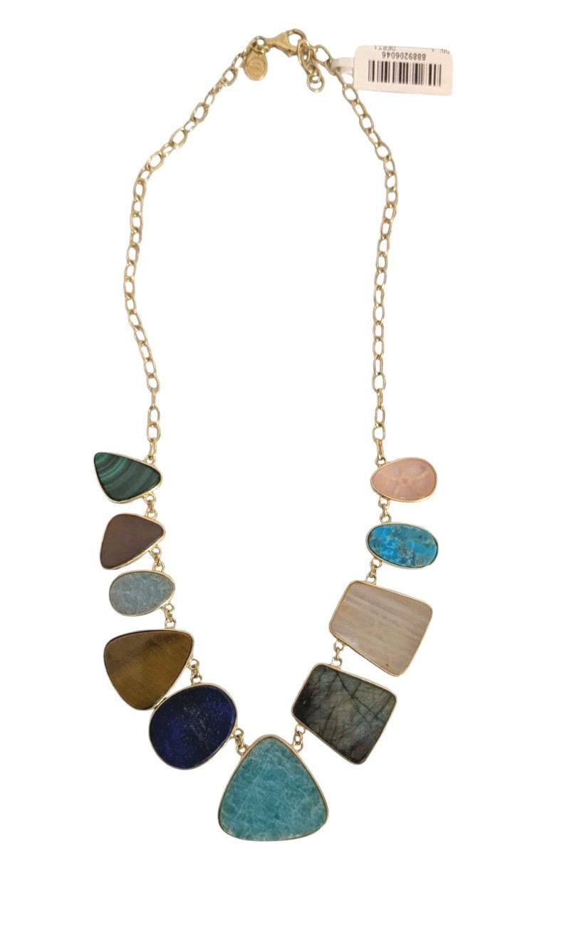 Rarities Freeform Multi-Gemstone Sterling SilverGold-Plated Necklace-NWT-$679