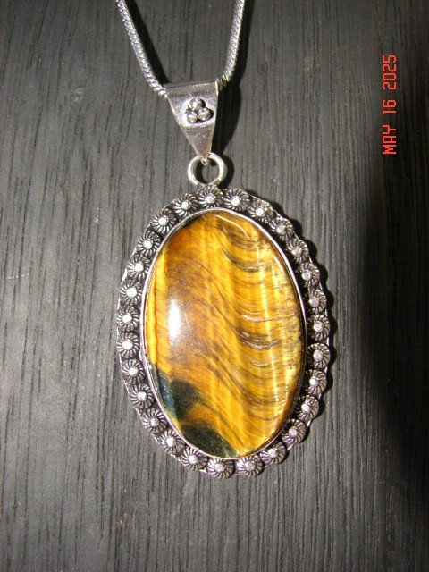 German Silver Tiger’s Eye Cabochon Necklace