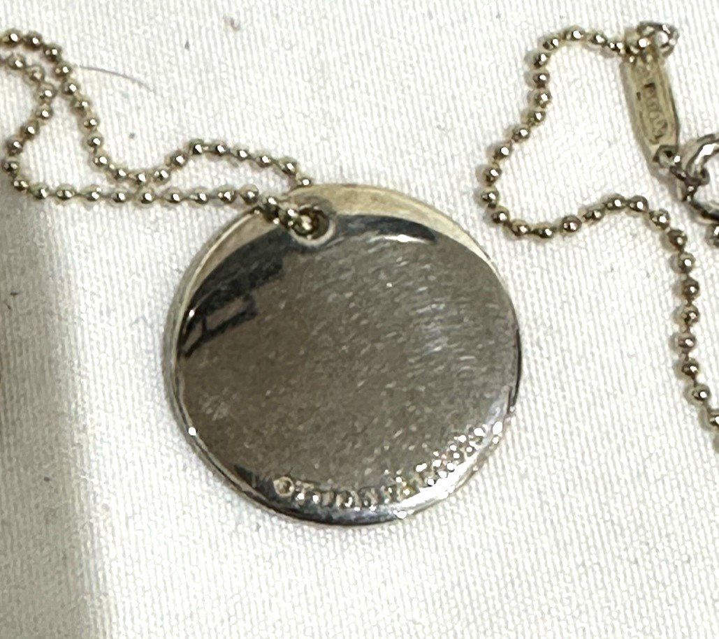 TIFFANY & CO INITIAL “L” DISC NECKLACE WITH BALL CHAIN AND POUCH