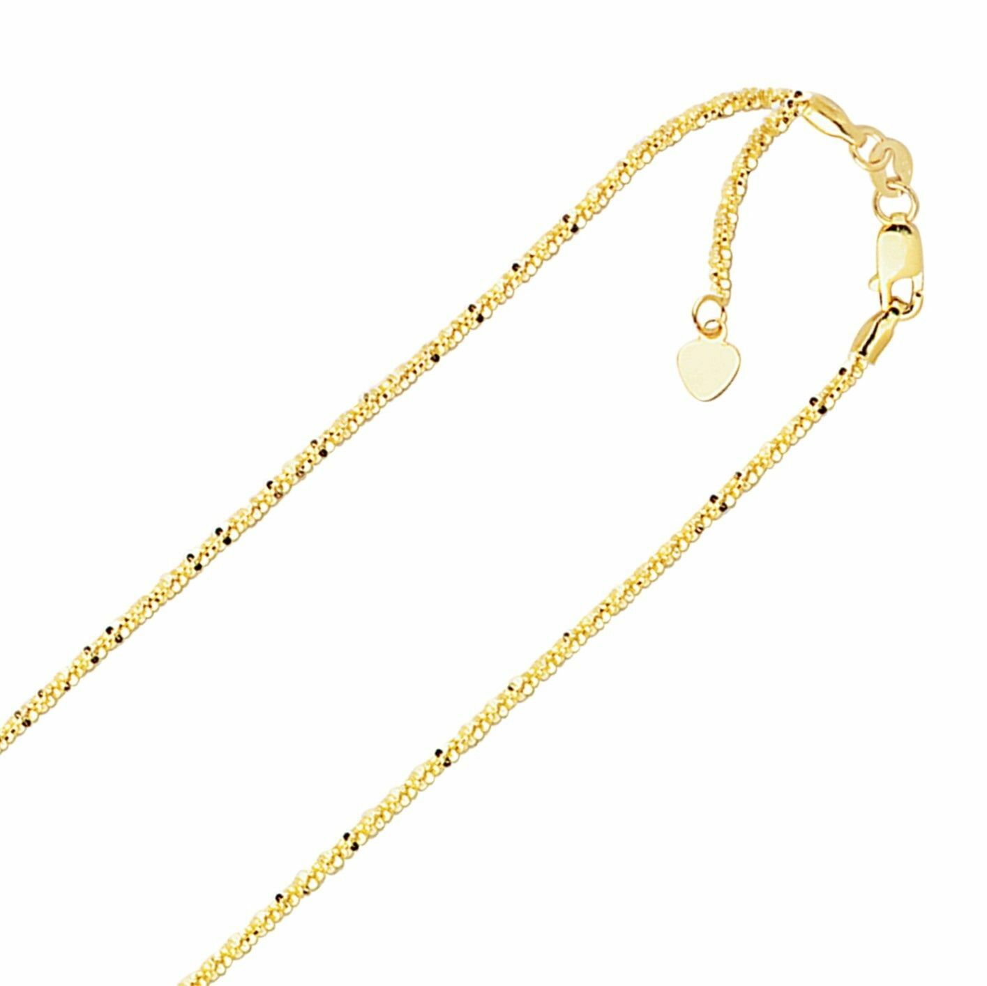 1.5mm Solid Adjustable Sparkle Twisted Rock Chain REAL 10K Yellow Gold Up To 22″
