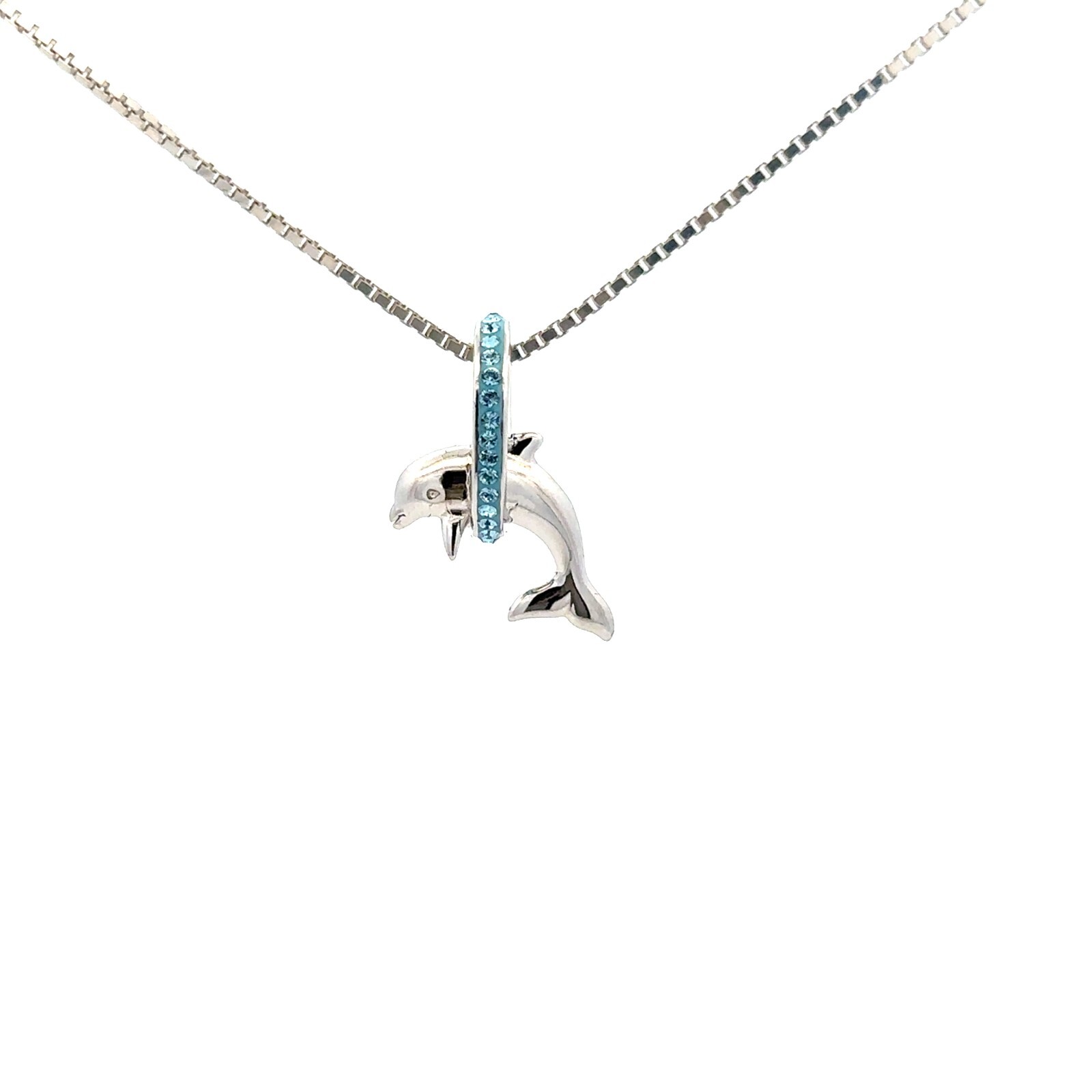Sterling Silver Dolphin Pendant With CZ (1/2 x 3/4 Inch)