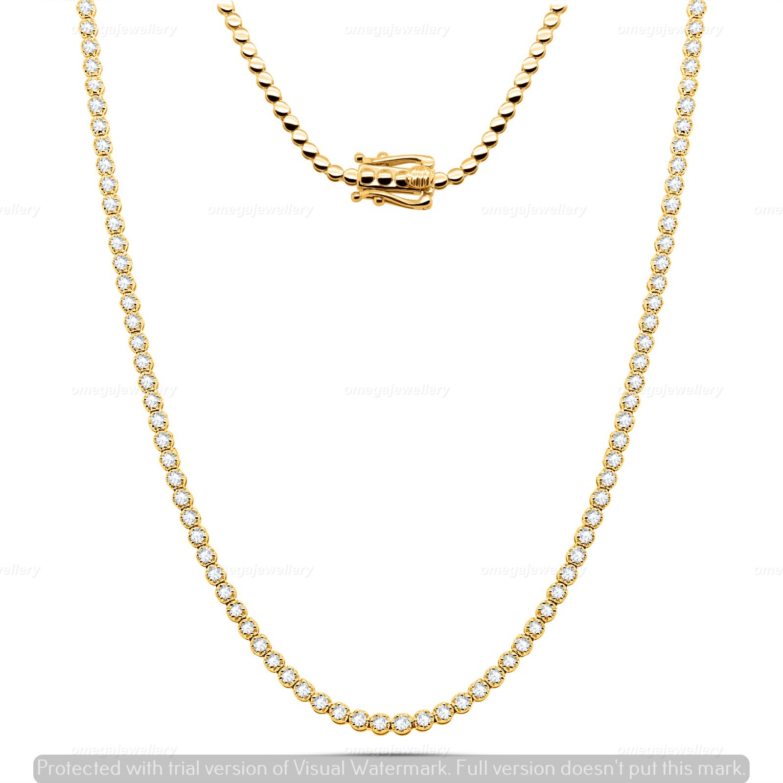 2.07CT Certified Natural Diamond Tennis Necklace 10K Yellow Gold 13 Inch Women’s