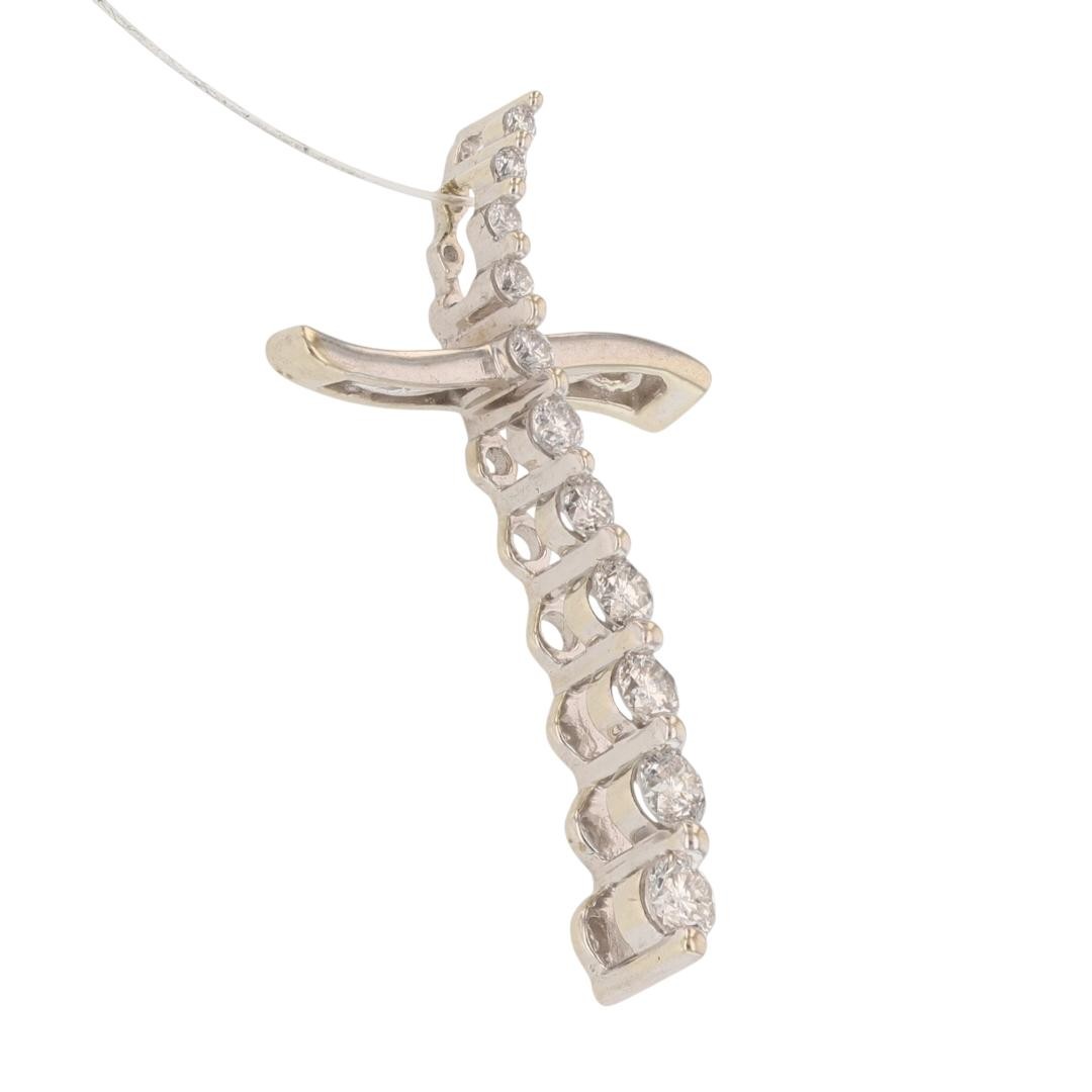 .42ctw Diamond Religious Wavy Cross Pendant No Chain 14k White Gold 1.98 Grams
