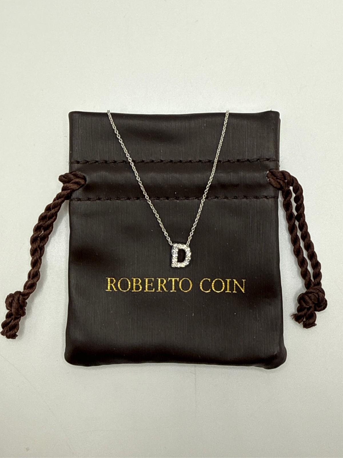 Roberto Coin “Tiny Treasures Love Letter” 18k White Gold Diamond Block Letter D