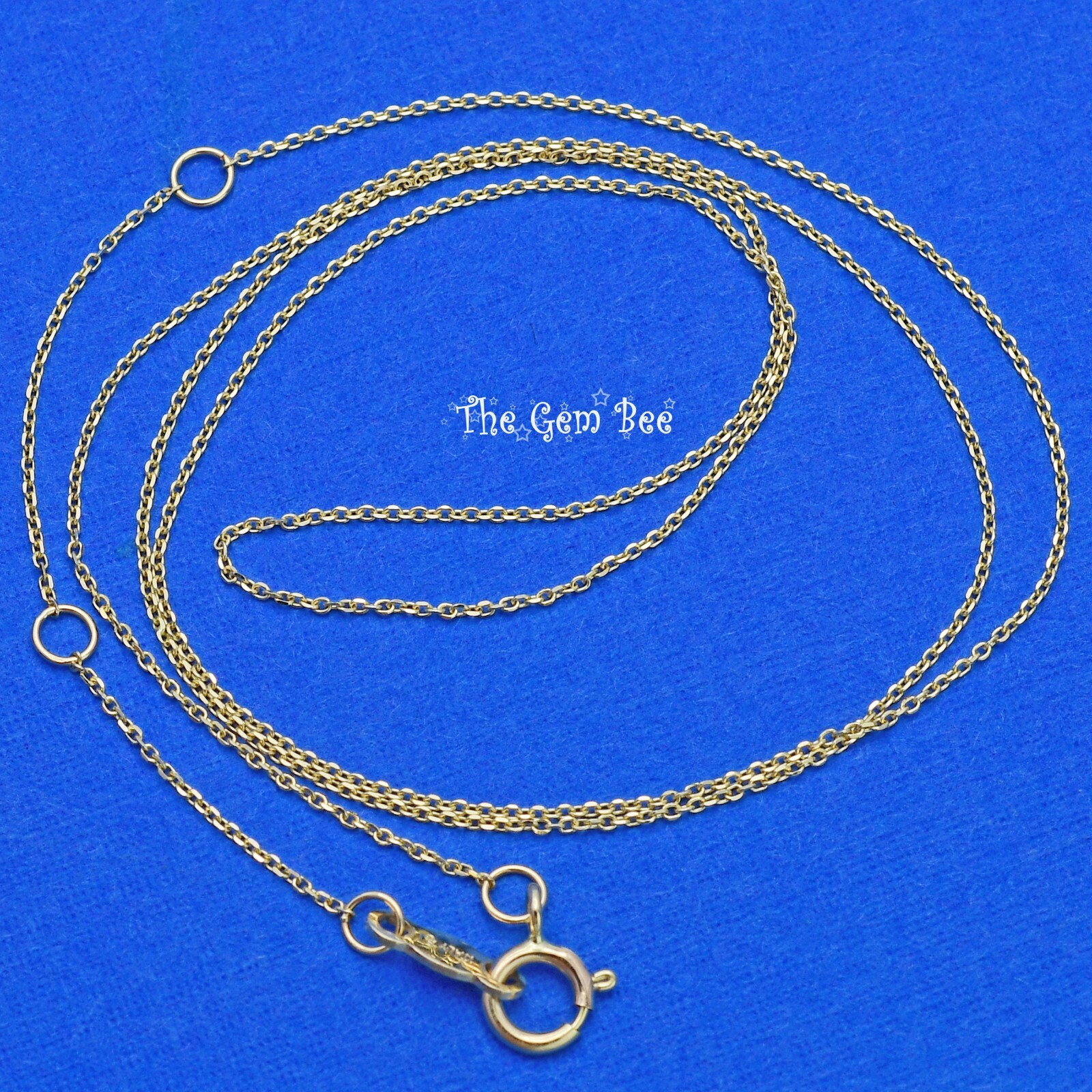 14K Yellow GOLD 0.8mm Cable Chain Necklace 16 17 18 inch Adjustable Length clasp