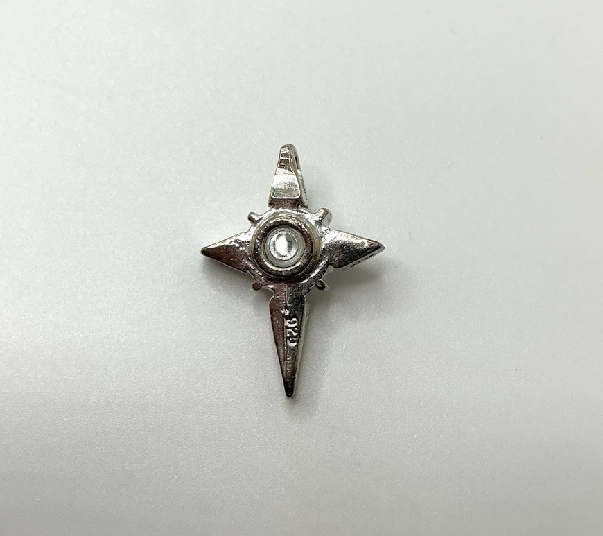 925 Silver Cross Pendant Four-Pointed Star Black Enamel Inlay Center Stone 3/4”