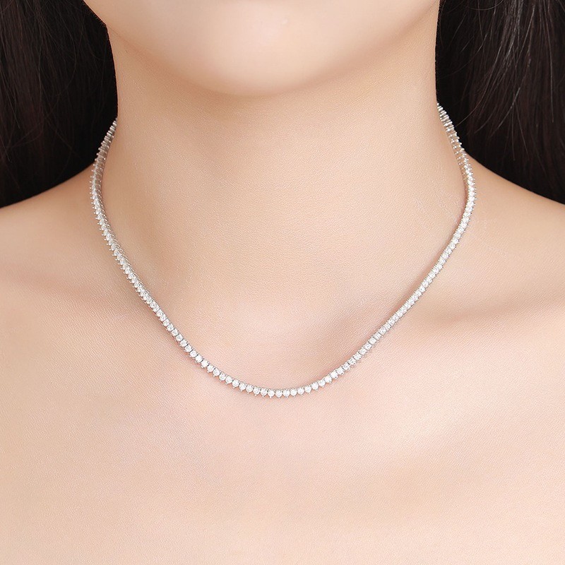 2mm D Color 3 Prong Moissanite Tennis Chain Necklace 925 Sterling Silver Jewelry