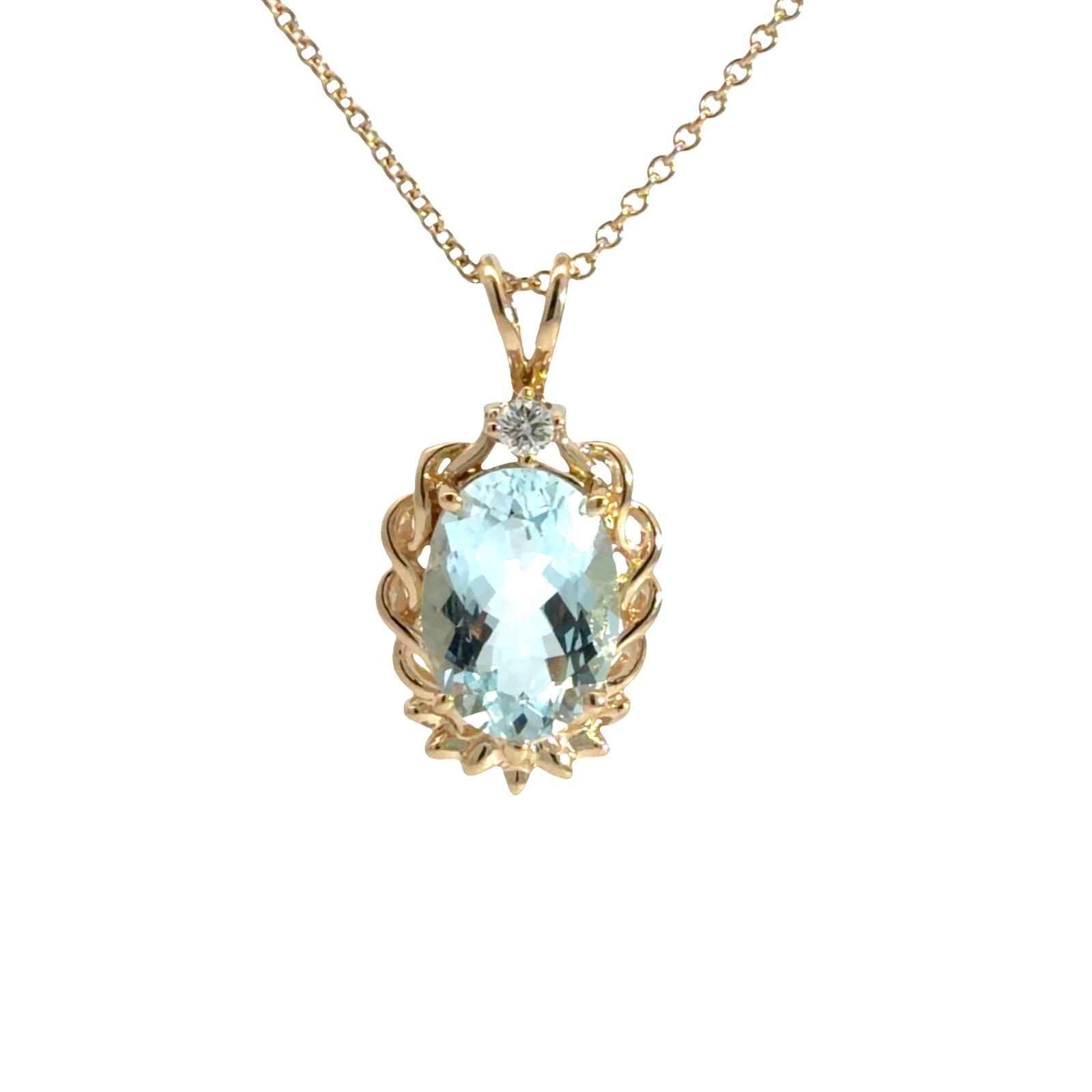14k Yellow Gold 4.69tcw Aquamarine & 0.09tcw Diamond Oval Pendant Necklace