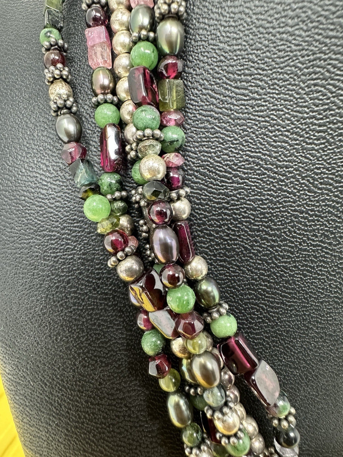 Sterling Silver Byzade Multiple Gemstone Cross Choker Necklace Elegant 87g 14in+