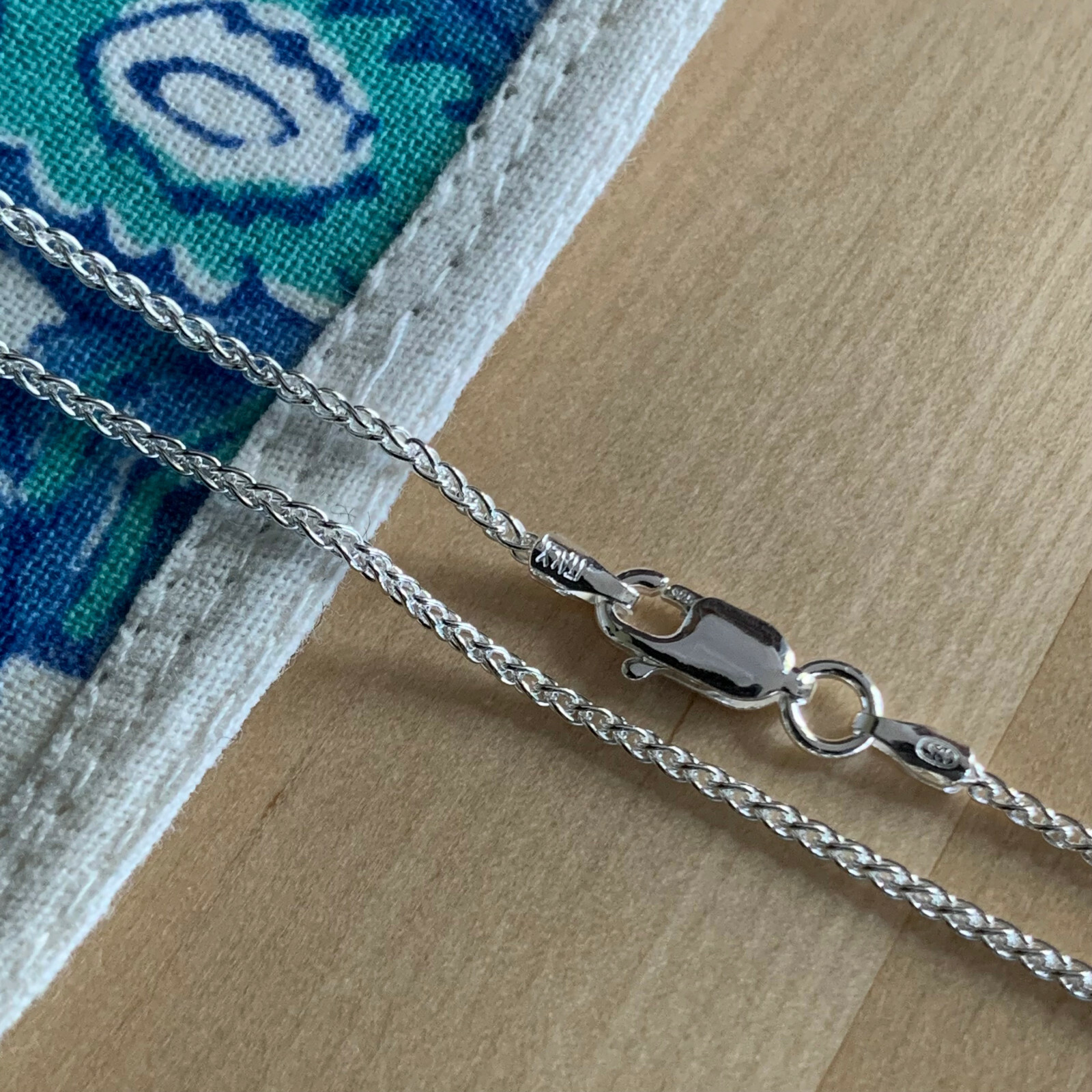 Real Solid Sterling Silver Wheat Spiga Rope Chain Necklace
