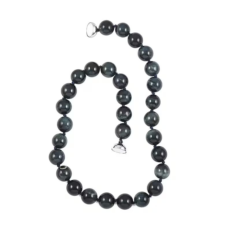 AAA+ South African Blue Tiger Eye Gemstone Beads Necklace In 925 Silver Jewelry