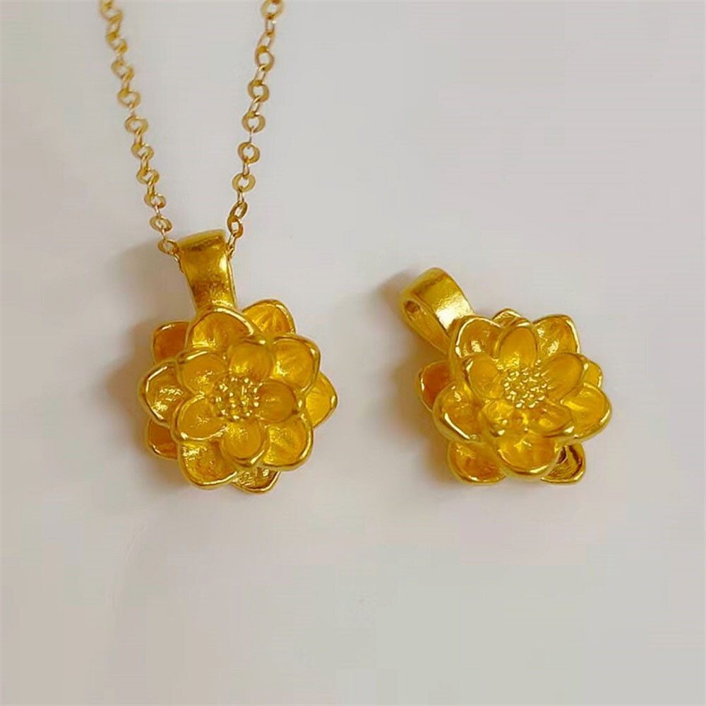 1pcs Pure 999 24K Yellow Gold Women 3D Lucky Lotus Flower Pendant 0.3-0.4g