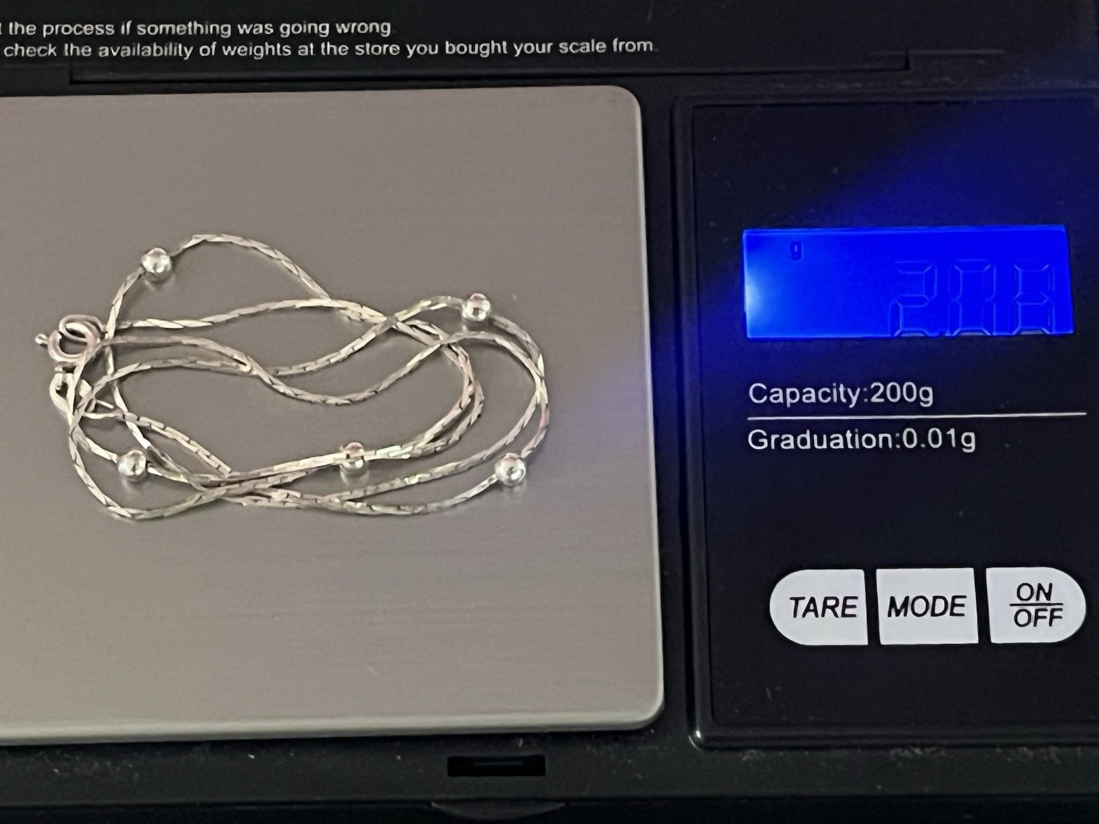 925 ITALY STERLING SILVER Beaded Chain 41 cm