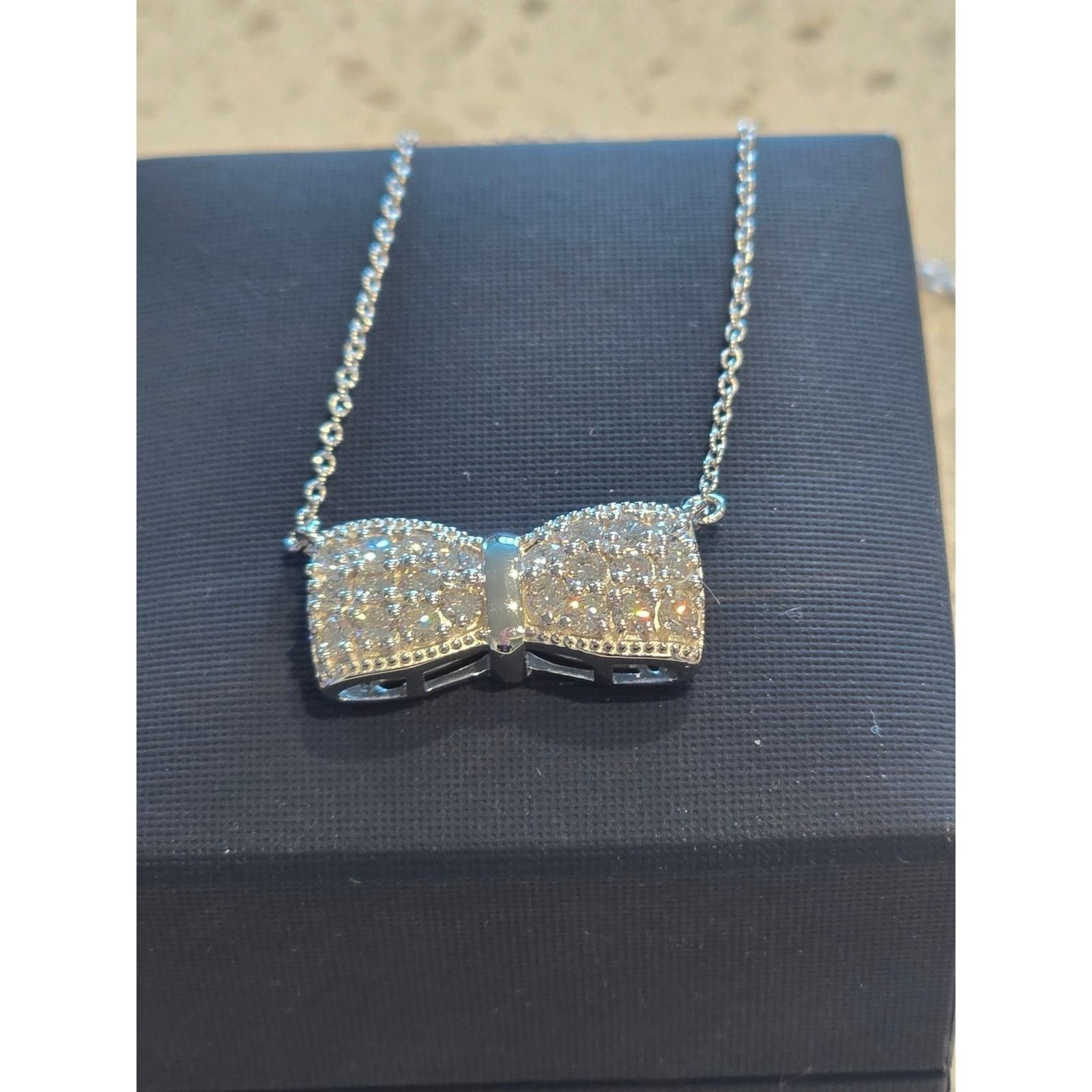 Sterling Silver 1.09ct Lab Diamond Bow Pendant Necklace 925 Silver Pave Jewelry