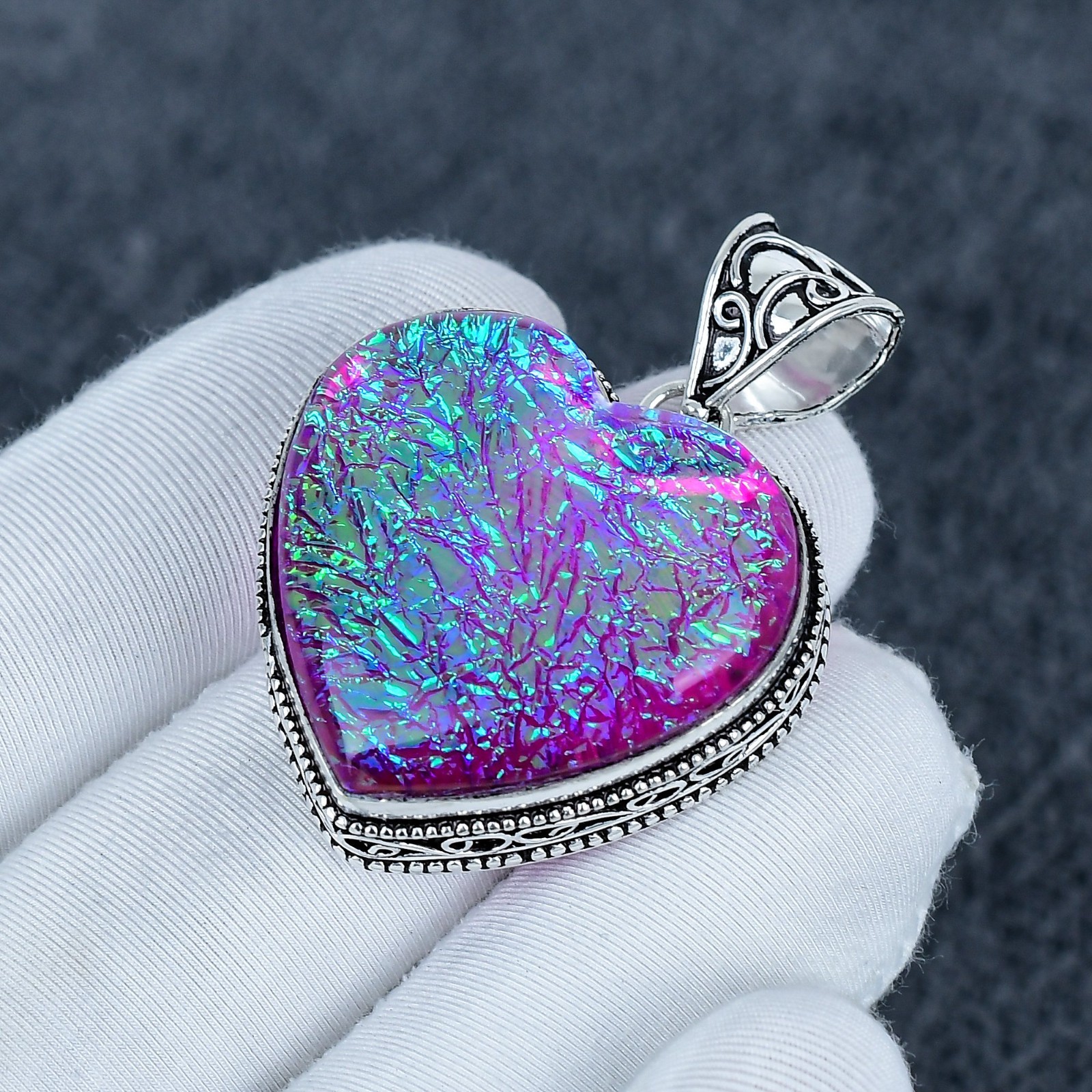 Purple Triplet Opal Heart Gemstone 925 Sterling Silver Handmade Pendant Gift