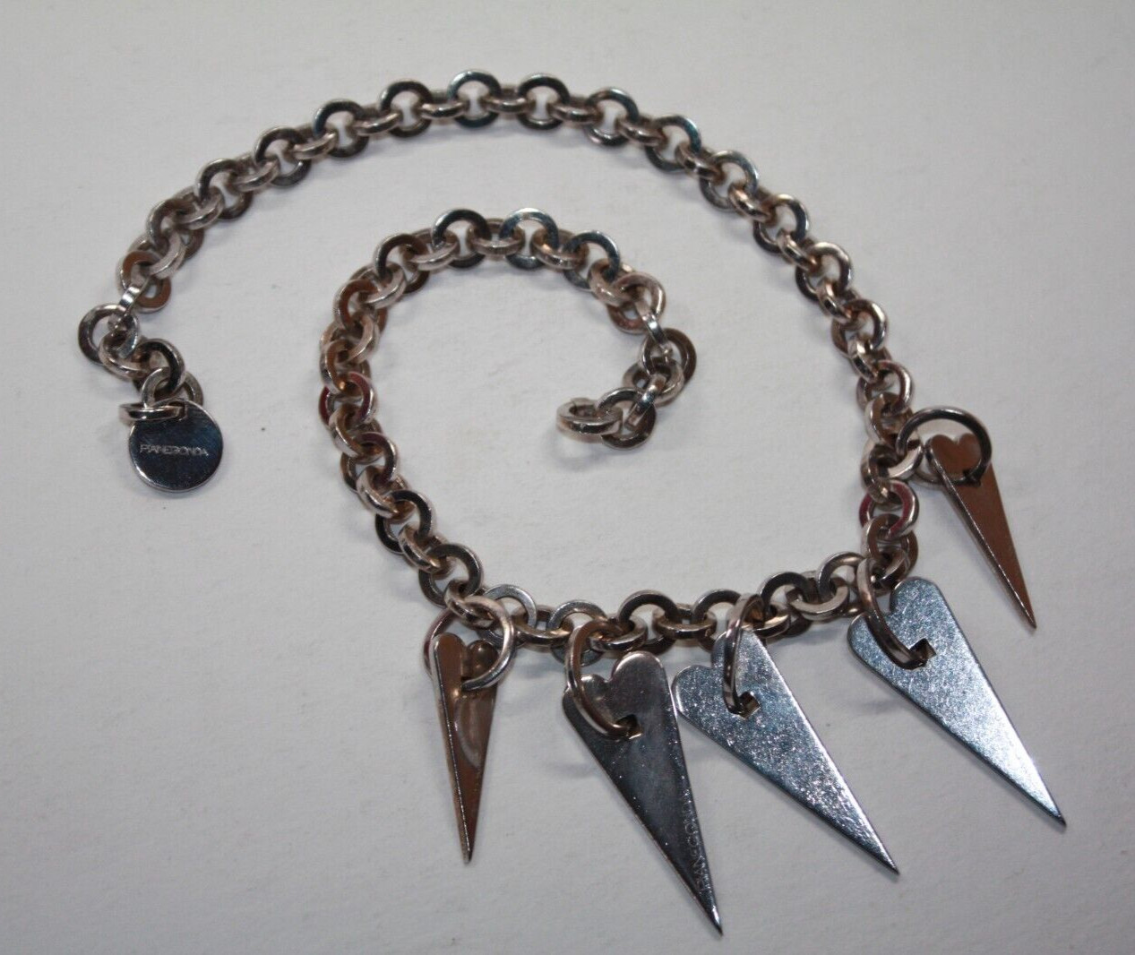 HTF! Pianegonda Sterling Silver “Love Sick” 5 Heart Chain Link Necklace [044GRA]