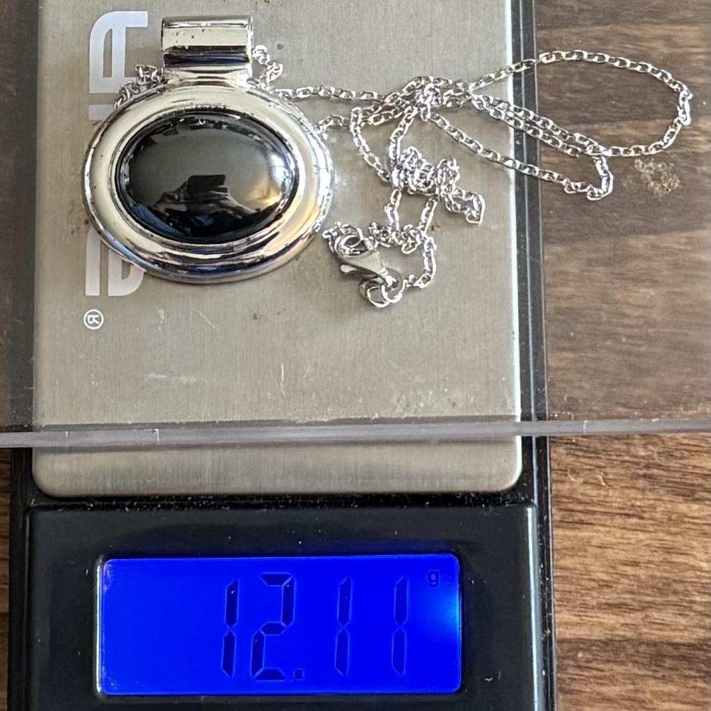 925 Sterling Silver Hematite Pendant With Chain 12.11g Both Marked 925