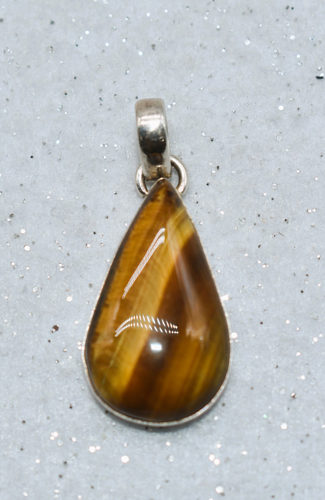 Teardrop Tiger’s Eye Cabochon Sterling Silver Pendant 1-1/2 inch