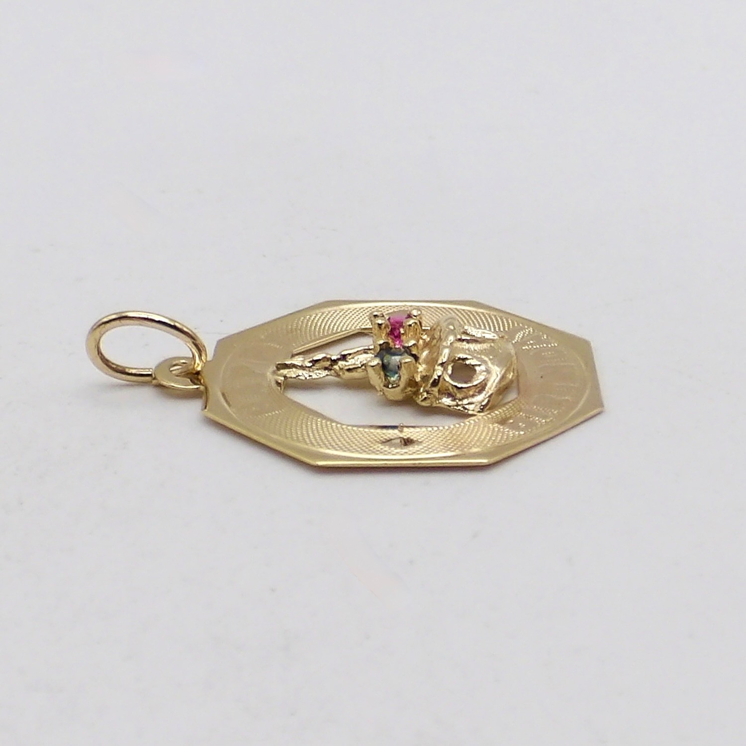 Solid 14k Gold Happy Birthday Cake Candle Natural Sapphire Ruby Charm Pendant