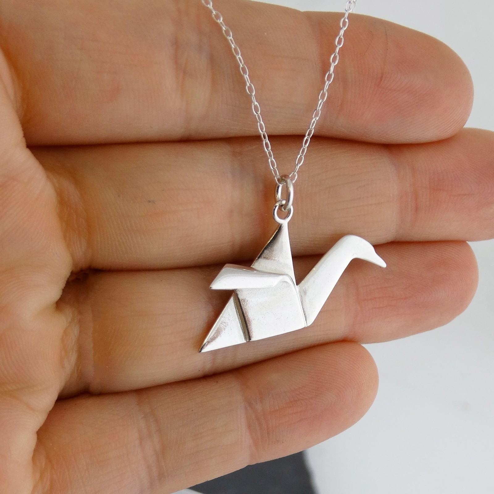 Origami Crane Charm Necklace – 925 Sterling Silver – Paper Bird Japan Asian NEW