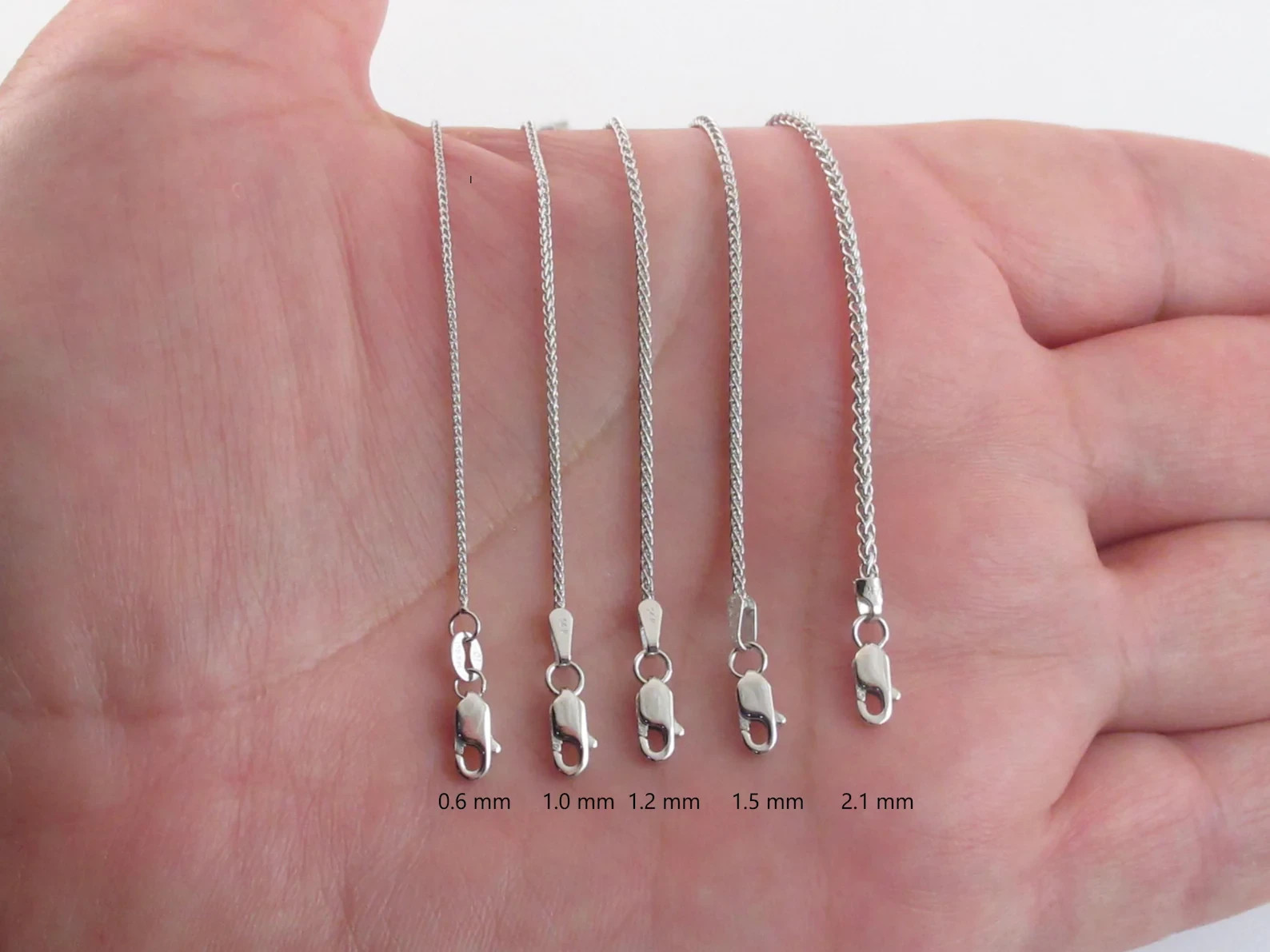 14k Solid White Gold Wheat Chain 16″ 18″ 20″ 22″ 24″- 0.8 mm To 2.1 mm