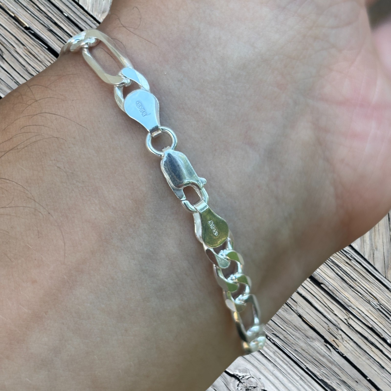 6mm Figaro Bracelet Link – Real Solid 925 Sterling Silver Or 14k Gold Vermeil