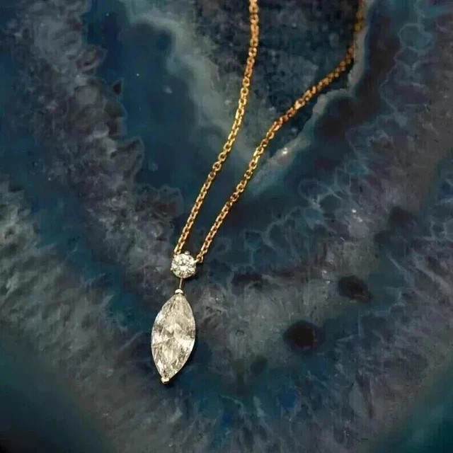 Real Moissanite 3.00Ct Marquise Cut Women’ Beauty Pendant 14K Yellow Gold Plated