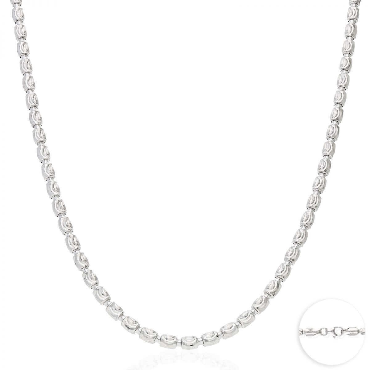 925 Silver 2mm-4mm White Half Moon Cut Oval Barrel Beaded Chain Necklace 18″-26″