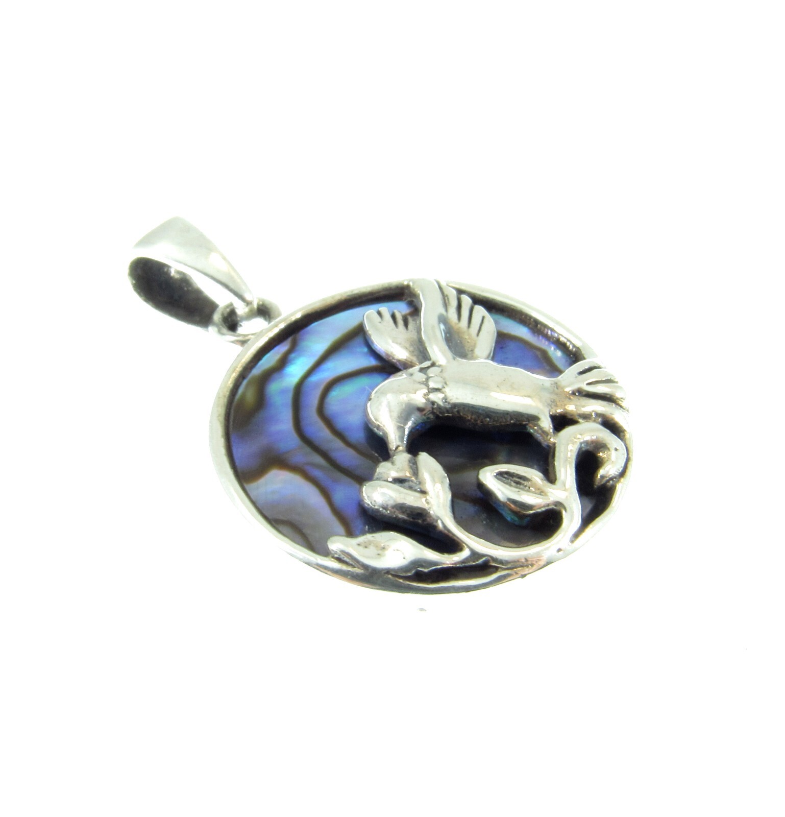 Solid 925 Sterling Silver Hummingbird Flower Pendant w/ Abalone Paua Shell