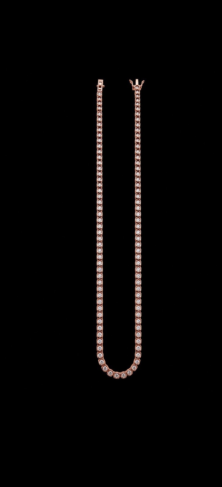 61 CTW Moissanite Tennis Chain 24in 5mm 925 Silver 18K Rose Gold Plated
