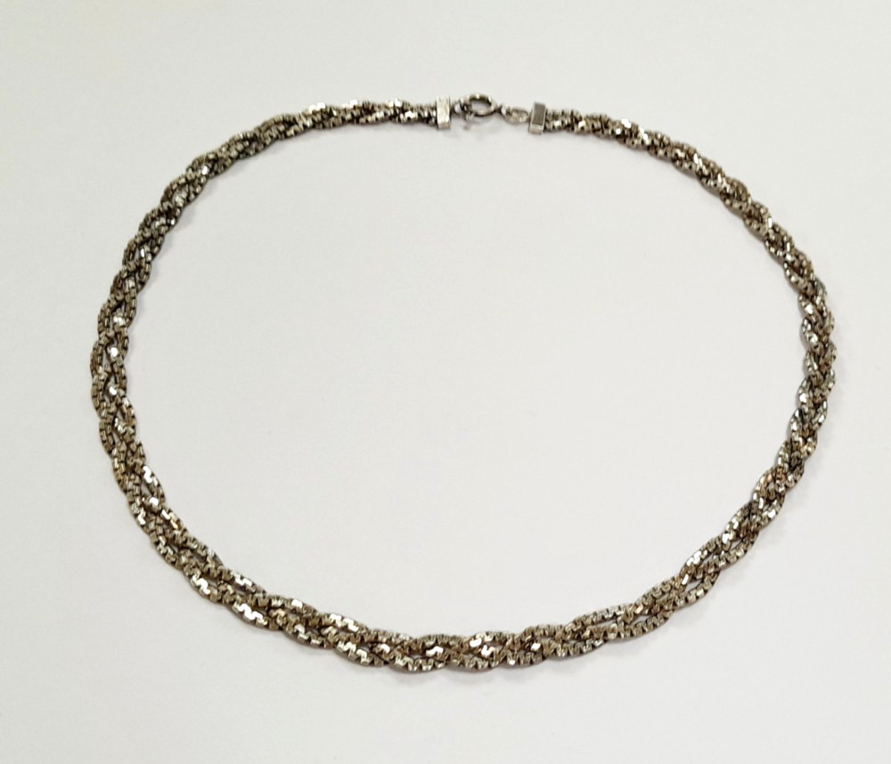 VINTAGE ITALIAN FLAT BRAIDED 925 STERLING SILVER 40 cm NECKLACE 17.2 g