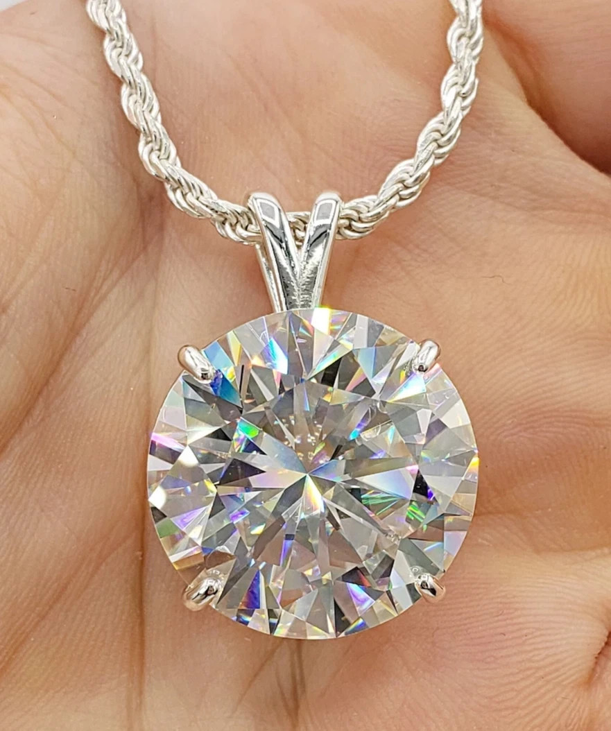 RARE 7.30 Ct Certified Treated White Diamond Solitaire Pendant in 925 Silver