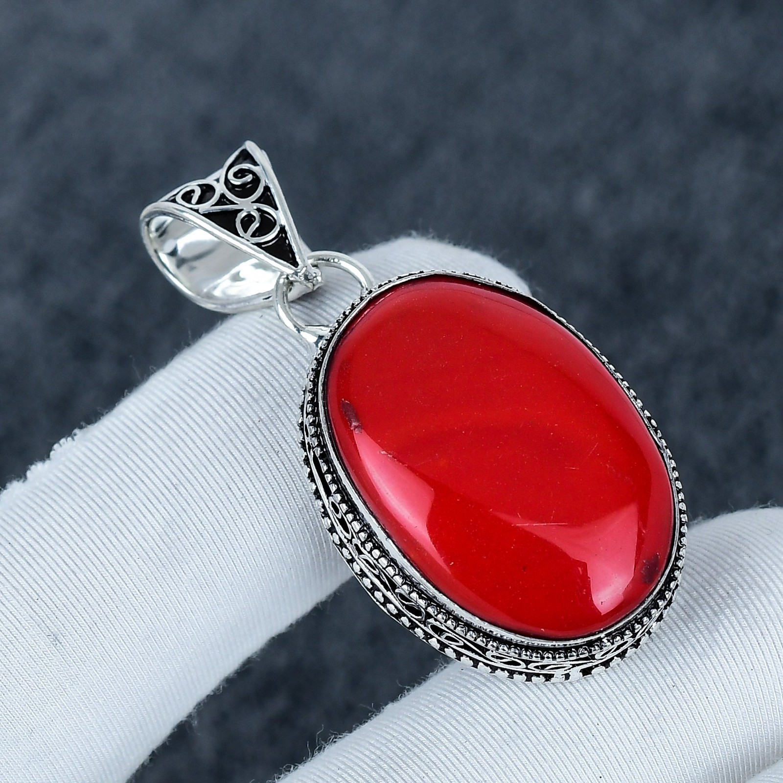 Red Coral Gemstone Pendant, 925 Sterling Silver Jewelry, Handmade Pendant Gift