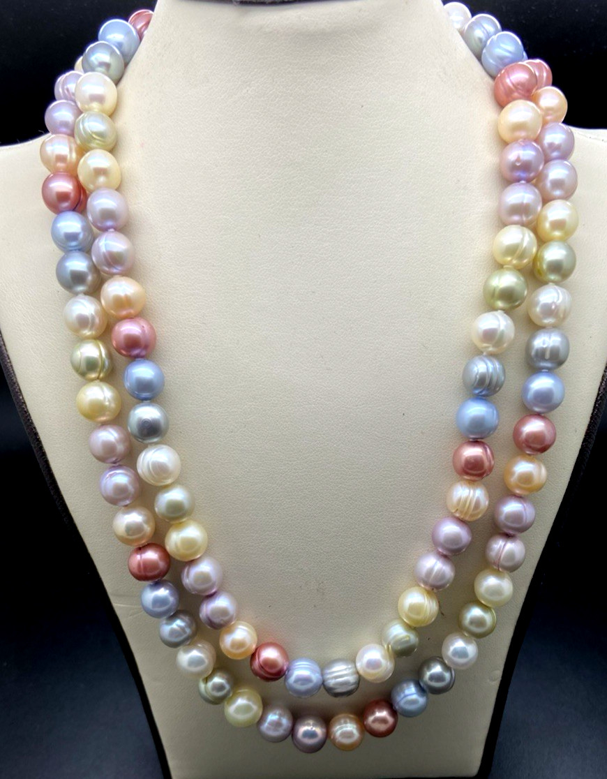 HONORA STERLING SILVER GELATO MULTI COLOR PEARL 36′” NECKLACE NEW IN POUCH