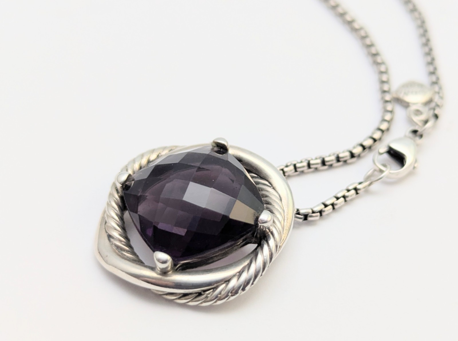 DAVID YURMAN Sterling Silver Cushion Cut Amethyst Infinity Knot Necklace Pendant