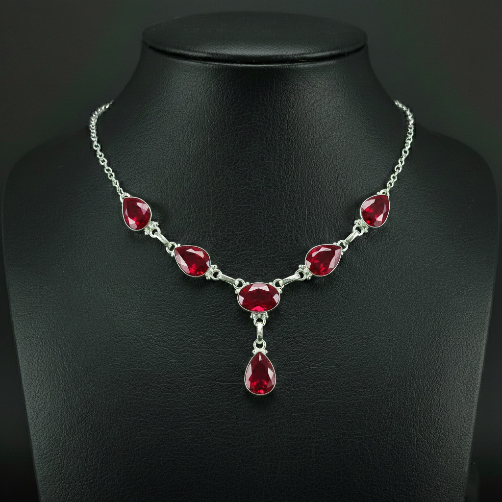 Garnet Gemstone 925 Sterling Silver handmade Gift Necklace 18″