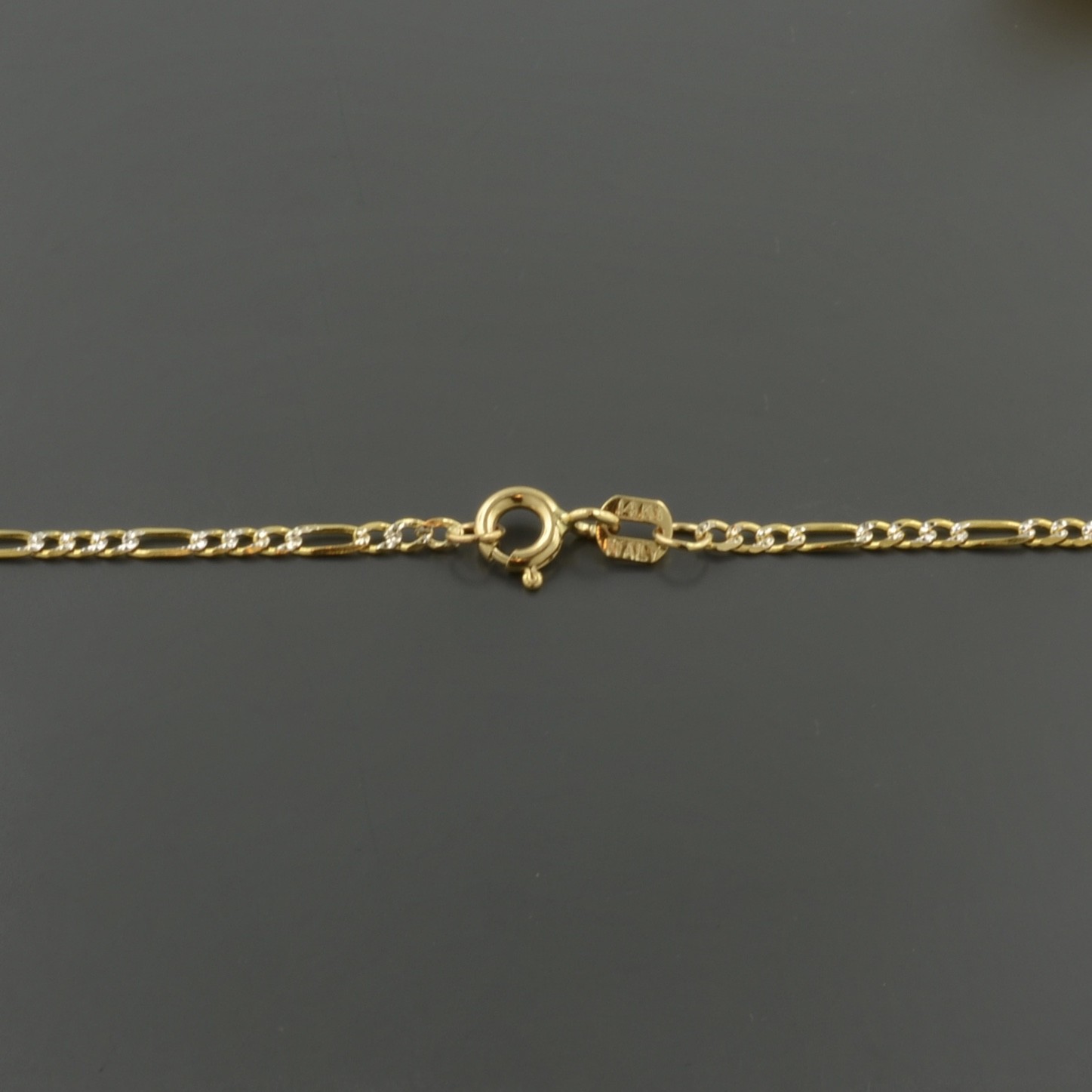 14K YELLOW GOLD 1.9MM PAVE FIGARO LINK 18 INCH NECKLACE