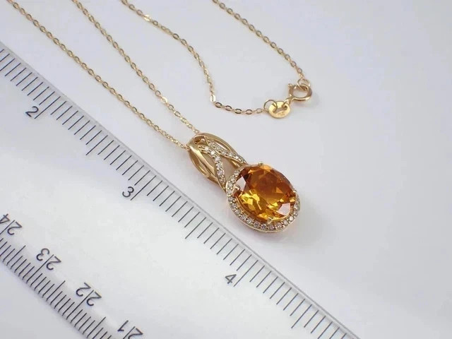 3Ct Oval Cut Lab-Created Diamond Citrine Halo Pendant 14K Yellow Gold Plated