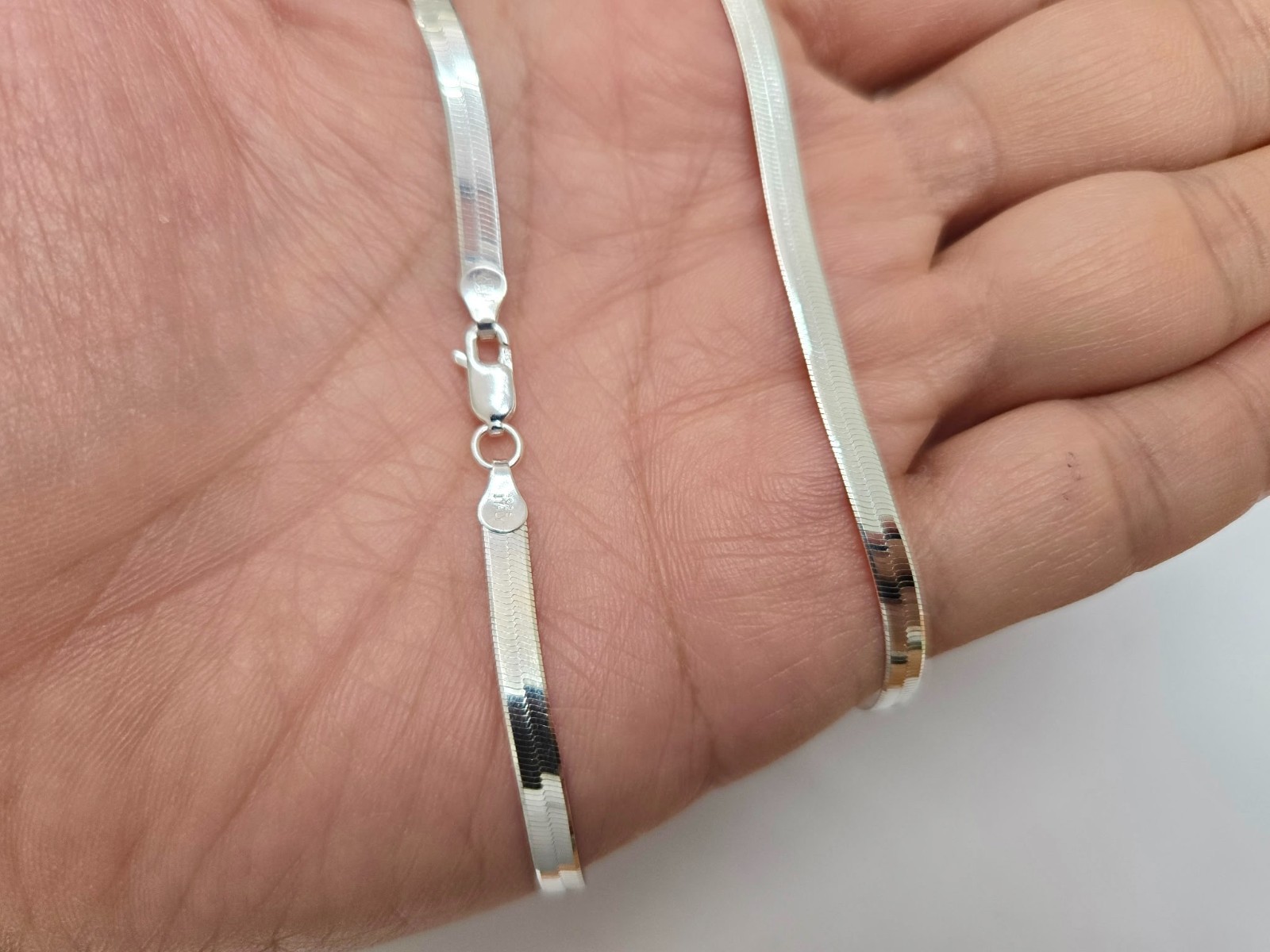 925 Sterling Silver Beveled Edges Herringbone Chain Necklace 3mm 7″ to 30″