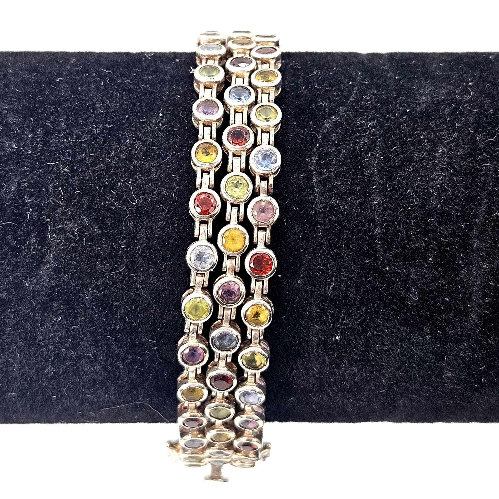 DBJ Dee Berkley 925 Sterling Silver 3 Row Multi Gemstone Bracelet 7.25″