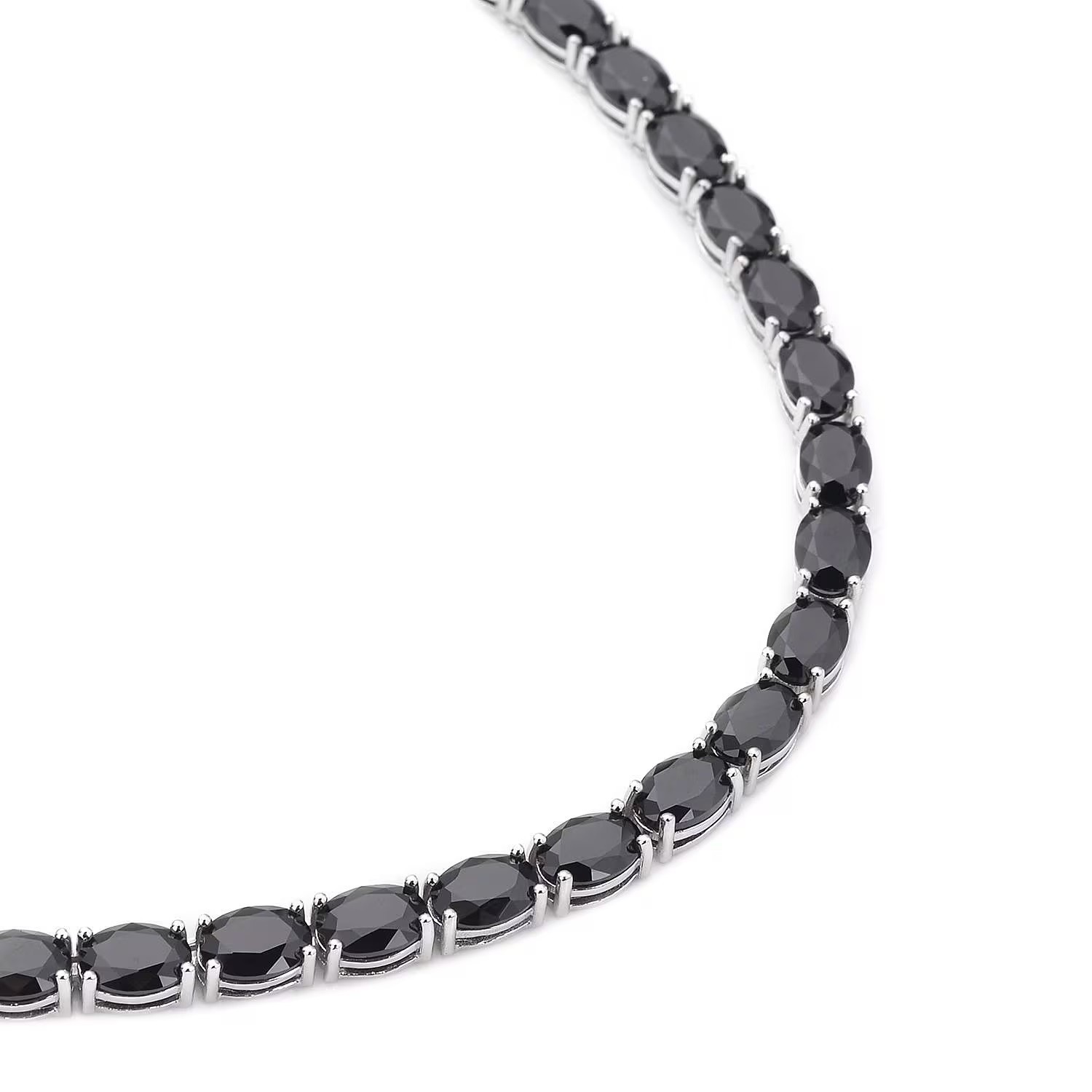 18K White Gold Finished Over AA+ Pure Black Onyx Tennis Necklace In 925 Silver A