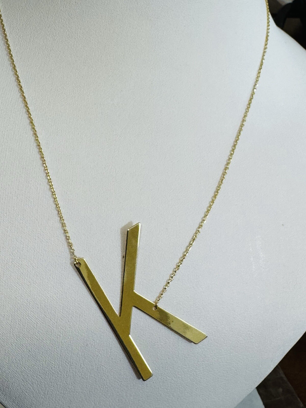 18K 750 18C Gold Letter K initial Necklace 16.5/17.5” Long 1mm 4.1g
