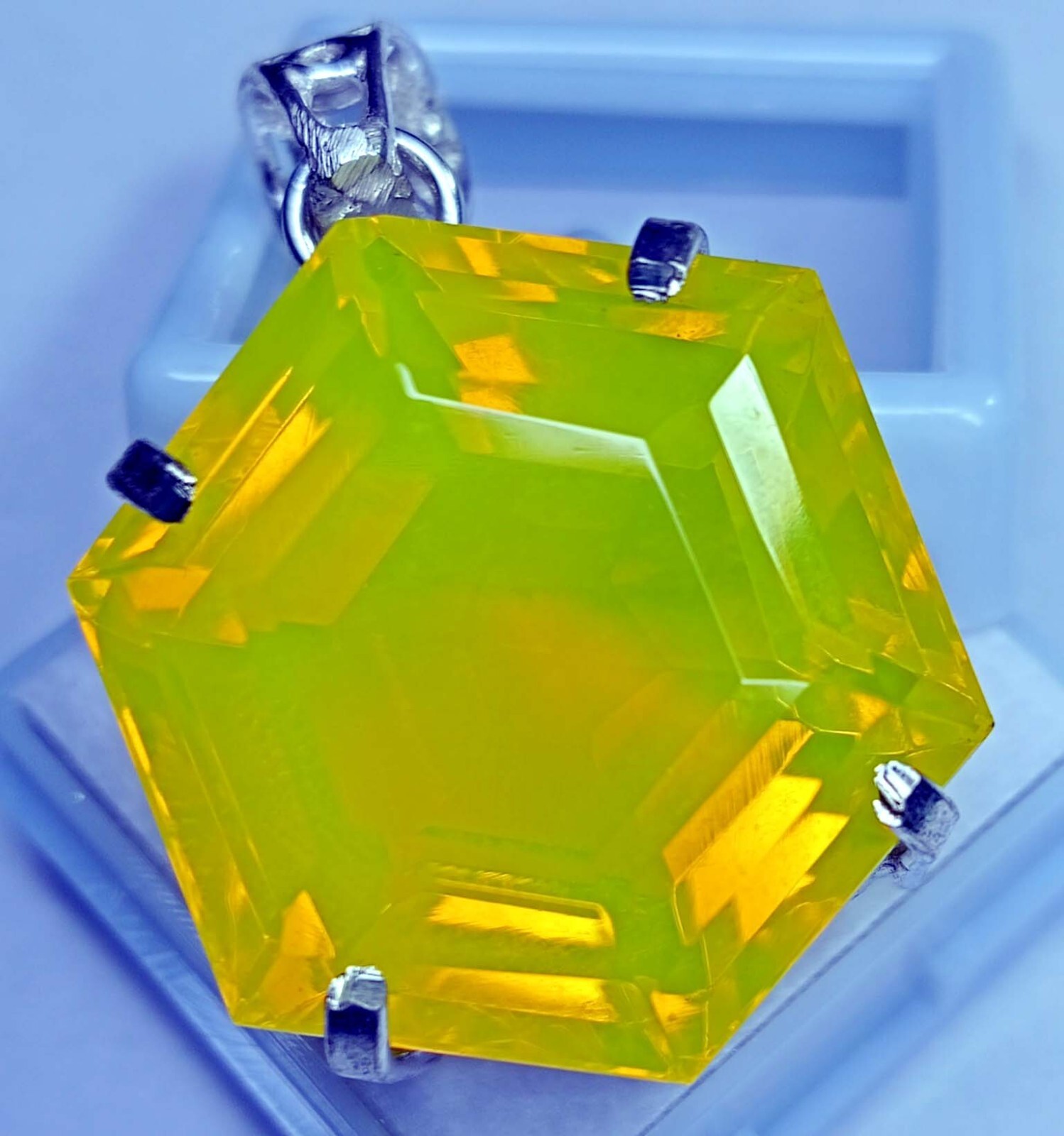 Neon Yellow Opal Hexagon Cut 73.35 Ct Locket Natural Gemstone Certified PD073