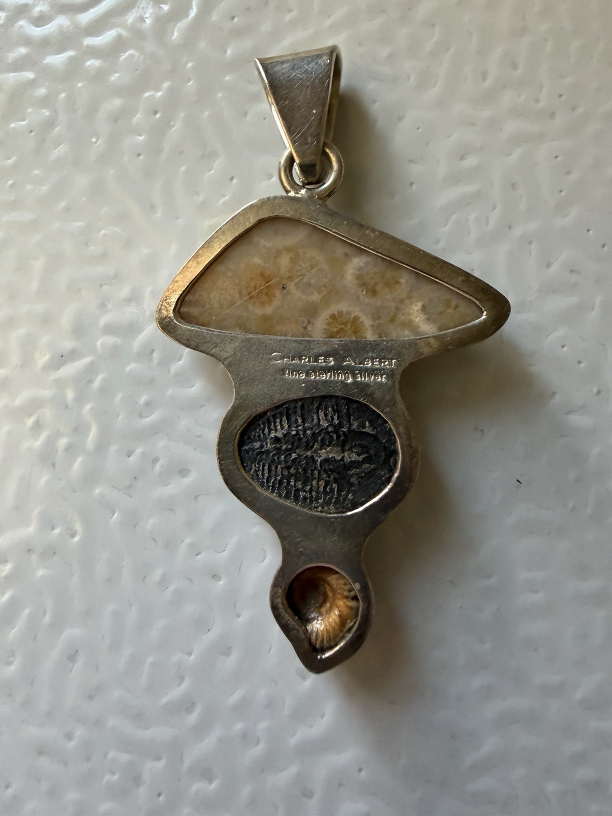 Charles Albert Fine Sterling Rare Multiple Fossil Pendant