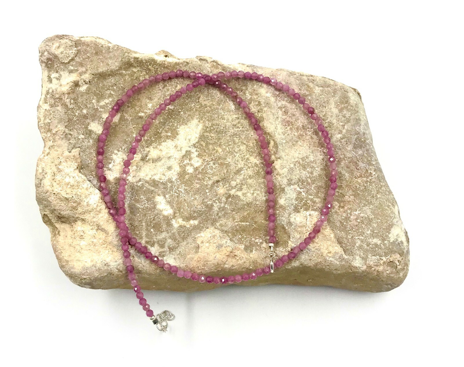 Genuine Pink Tourmaline Beads Silver Necklace Jewelry Women Handmade USA SELLER