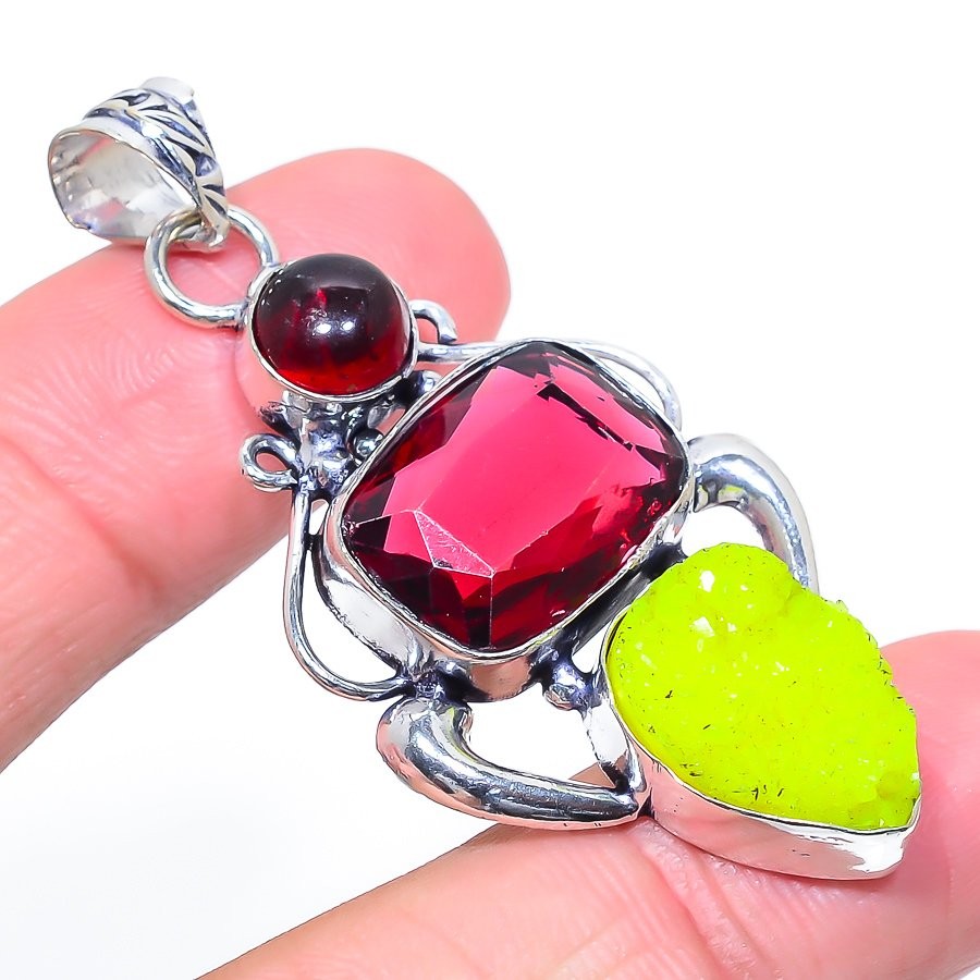 Titanium Druzy, Kunzite 925 Sterling Silver Gemstone Gift Pendant 2.25″ NS 6276
