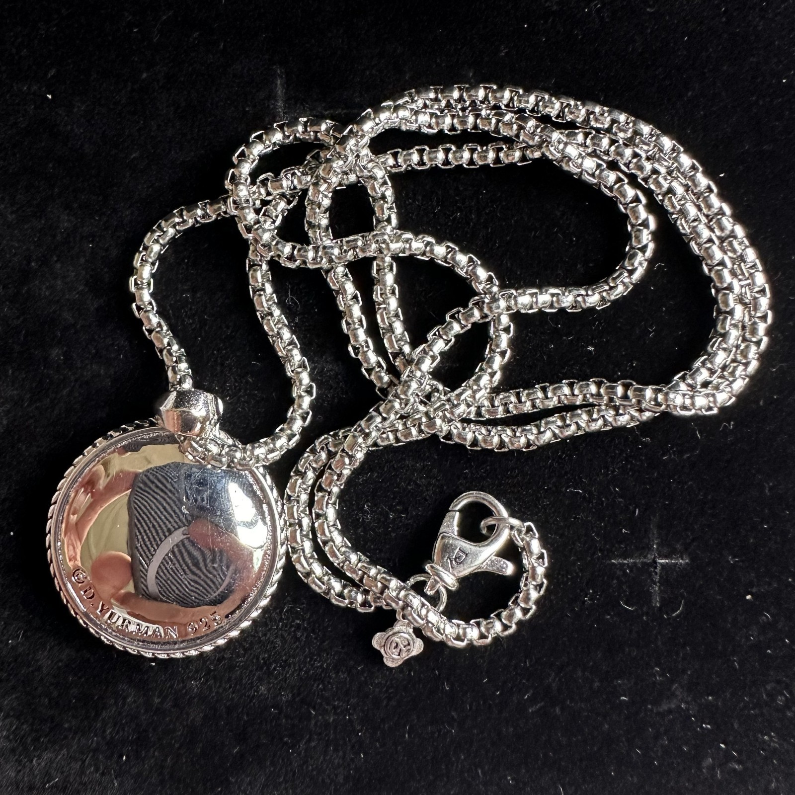 David Maritime Compass Amulet Sterling Silver with Center Black Diamond