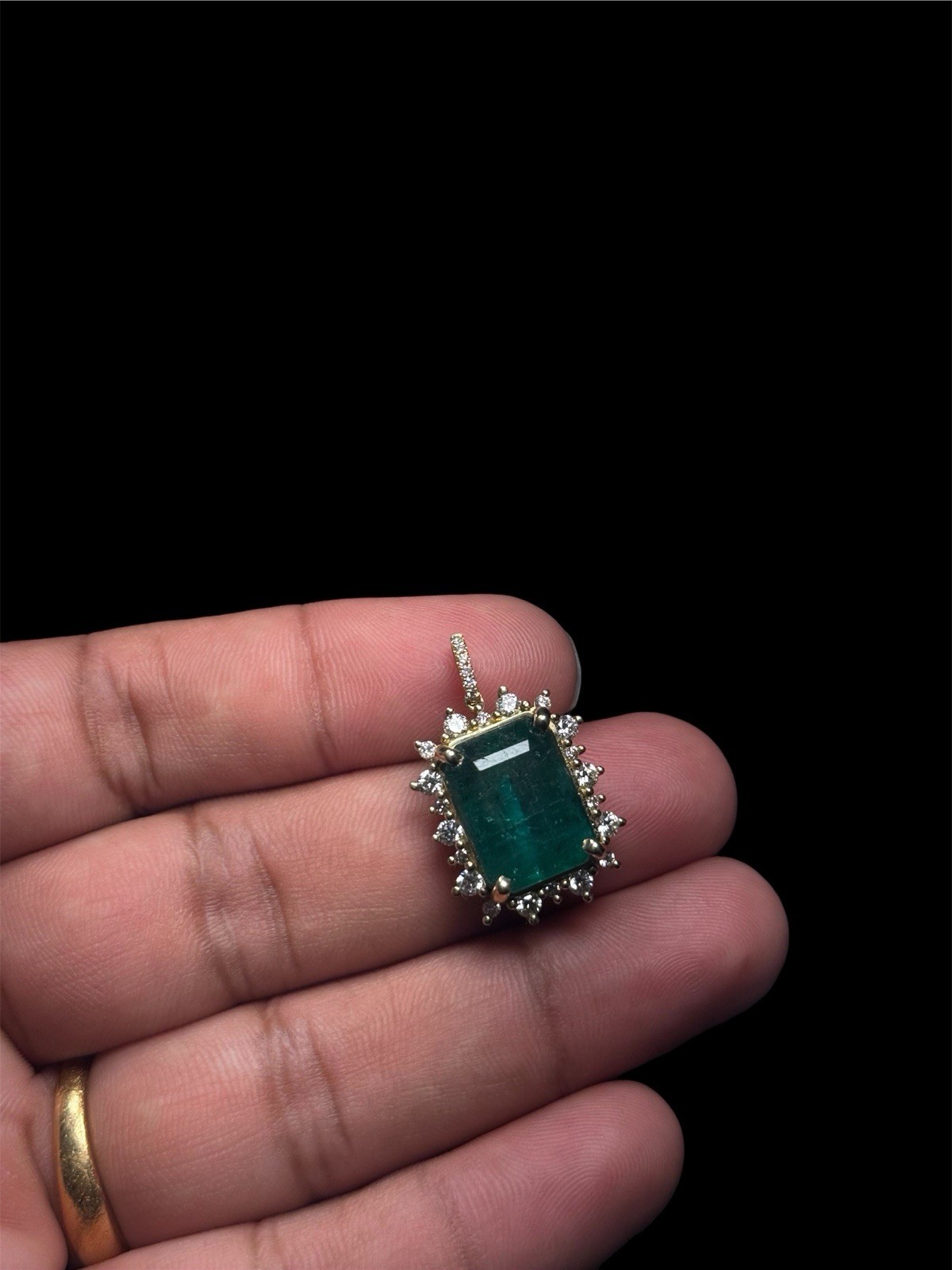 IGI Certified 10.17 Ct Natural Zambian Emerald 14K Gold Diamond Pendant