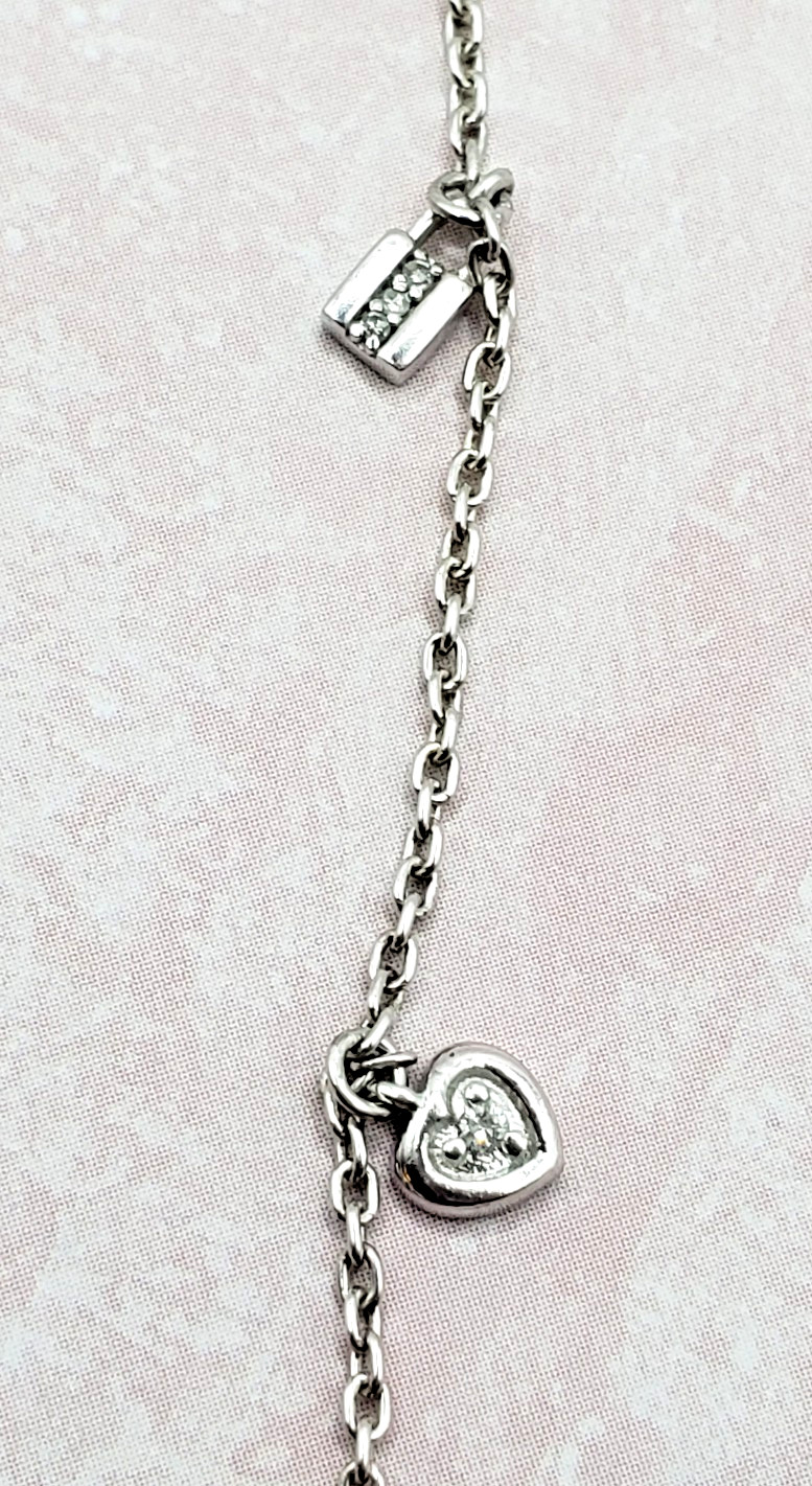 Diamond Drop Pendant Station Necklace in 925 Sterling Silver 36” Inch